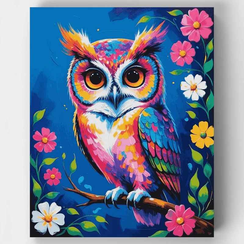 Colorful Owl with Daisy Flowers - Paint by Numbers Kit