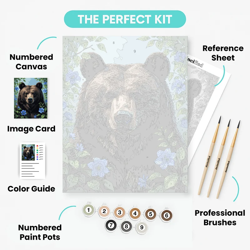 Majestic Bear in Blue Wildflowers - Paint by Numbers Kit