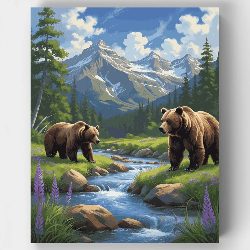 Majestic Bears by Mountain Stream - Paint by Numbers Kit