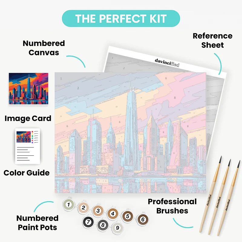 Chicago Skyline Vibrant Sunset - Paint by Numbers Kit
