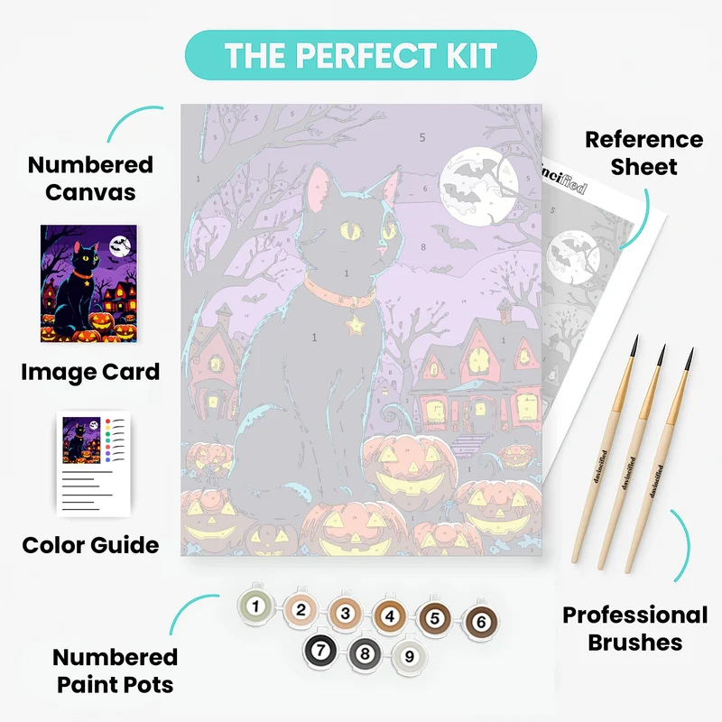 Halloween Black Cat with Pumpkins - Paint by Numbers Kit