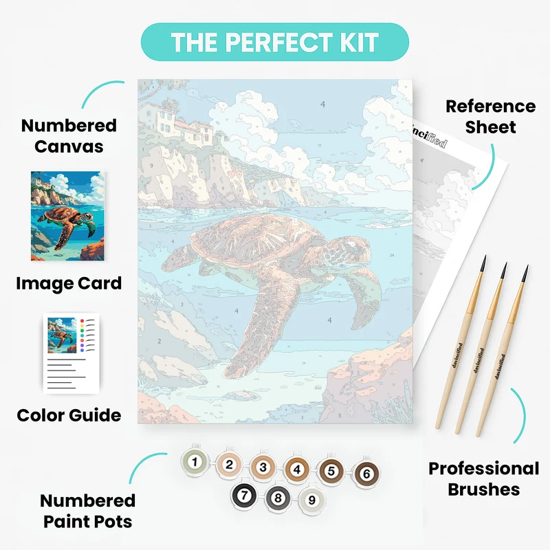 Mediterranean Sea Turtle Coastal Paradise - Paint by Numbers Kit