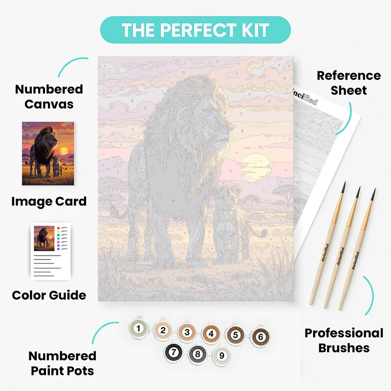 Majestic Lion and Cub at Sunset - Paint by Numbers Kit