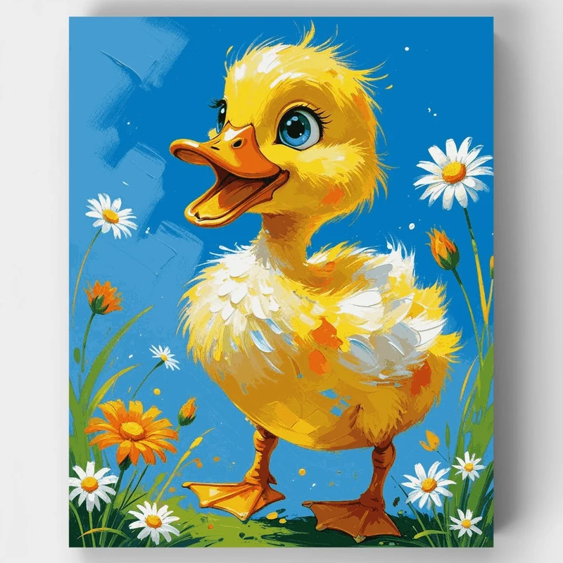 Adorable Duckling with Daisies - Paint by Numbers Kit