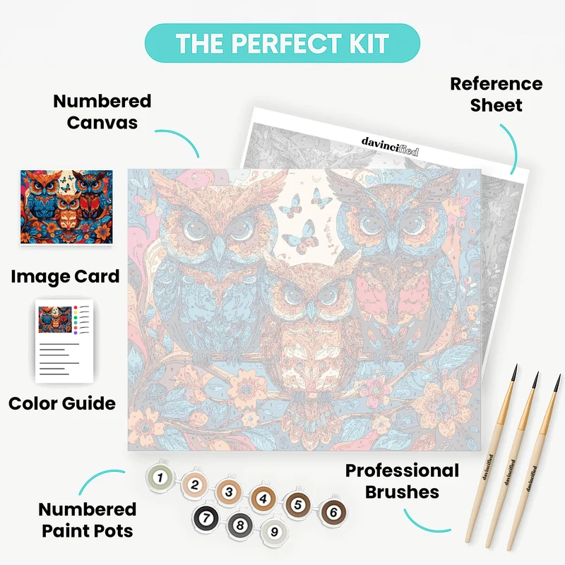 Ornate Owls with Butterflies - Paint by Numbers Kit