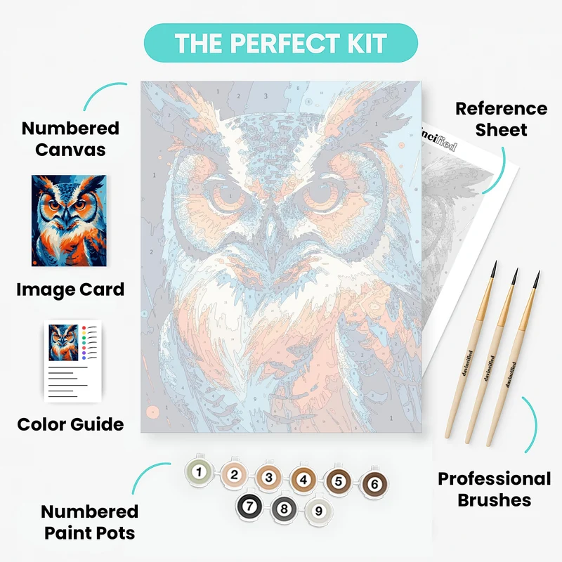 Vibrant Blue and Orange Owl - Paint by Numbers Kit
