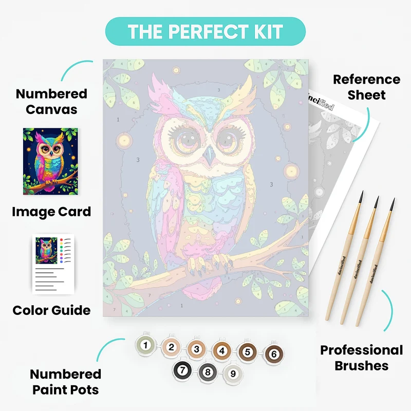 Rainbow Owl Under Starry Night - Paint by Numbers Kit