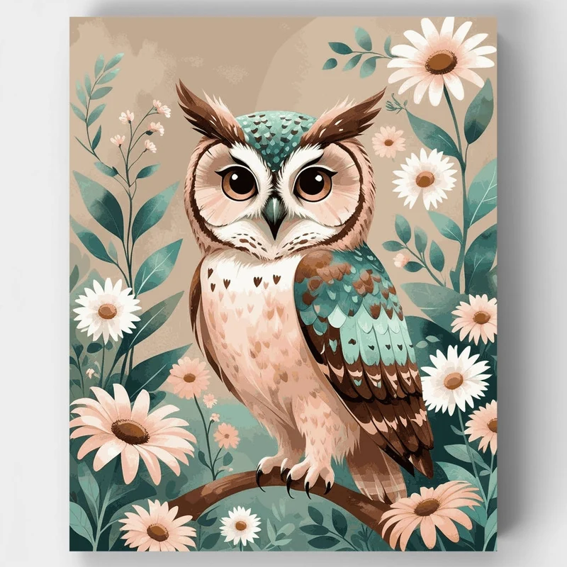 Whimsical Owl in Daisy Garden - Paint by Numbers Kit