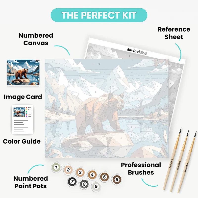 Geometric Bear in Mountain Wilderness - Paint by Numbers Kit