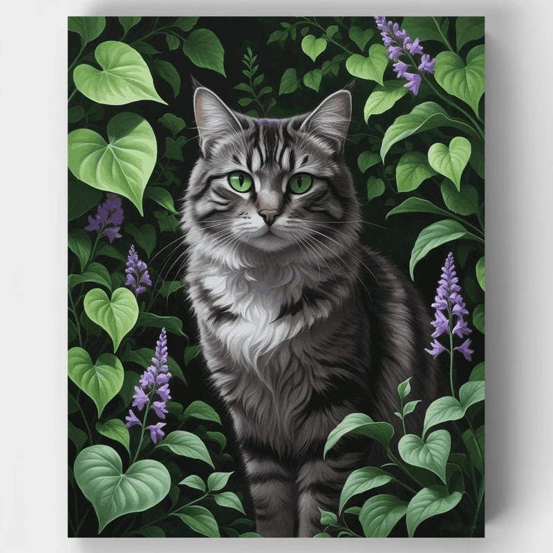 Tabby Cat in Botanical Garden - Paint by Numbers Kit