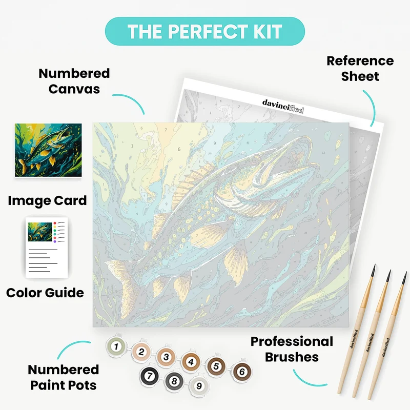 Dynamic Underwater Pike - Paint by Numbers Kit