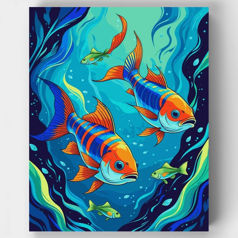 Vibrant Koi Fish Underwater Dance - Paint by Numbers Kit