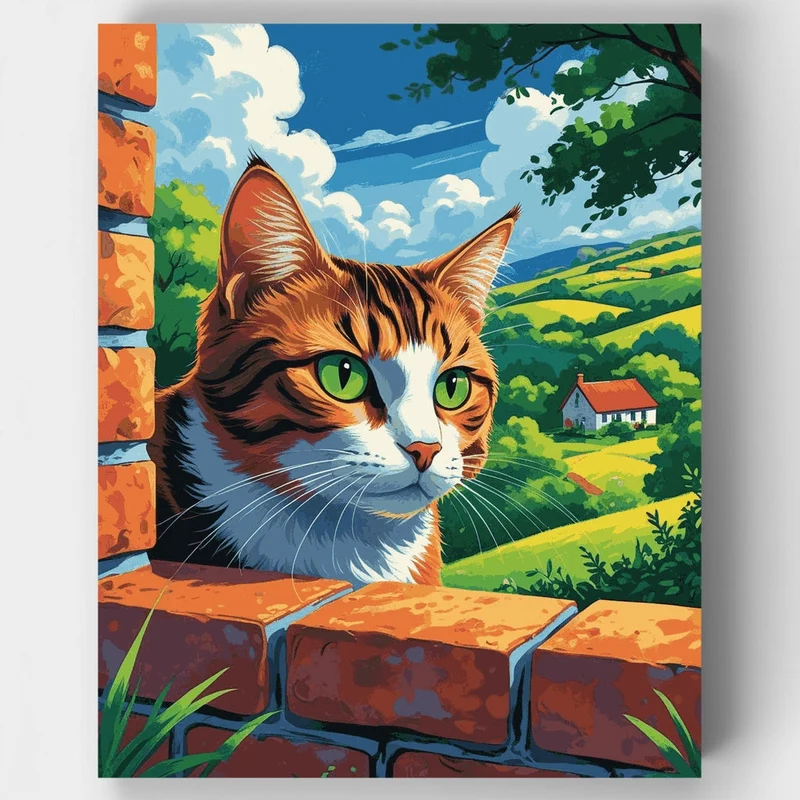 Curious Tabby Cat at Countryside Window - Paint by Numbers Kit