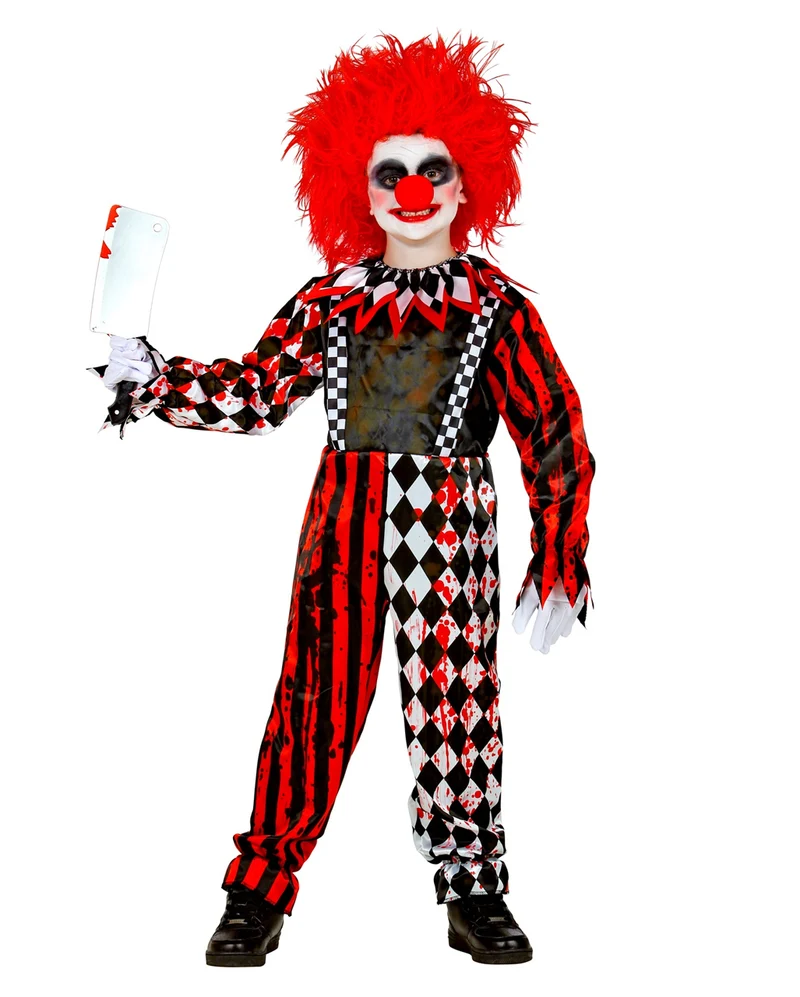 Rot/Weißer Killerclown mit Kragen Kinderkostüm