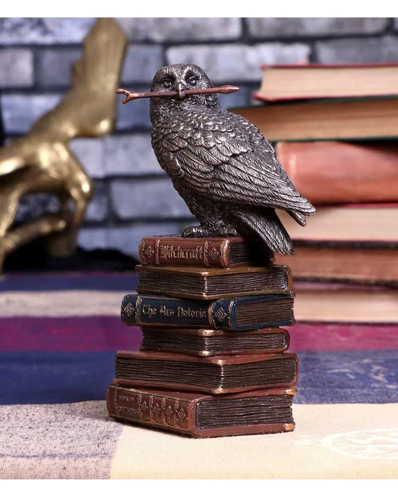 Zaubernde Eule auf Bücherstapel 14cm