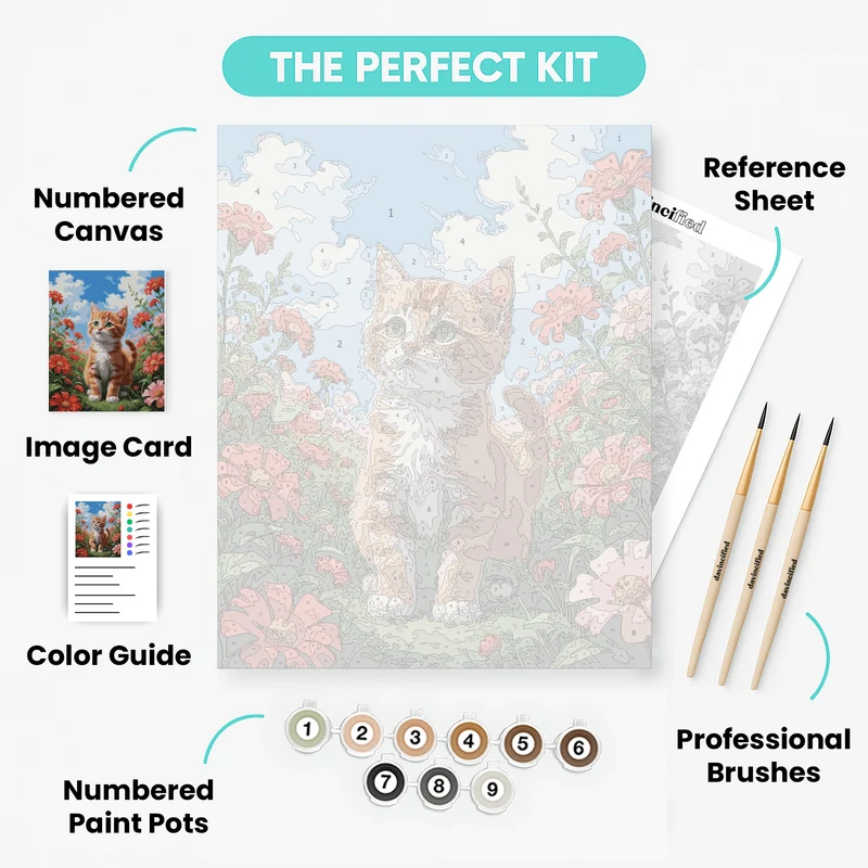 Orange Tabby Kitten in Blooming Garden - Paint by Numbers Kit