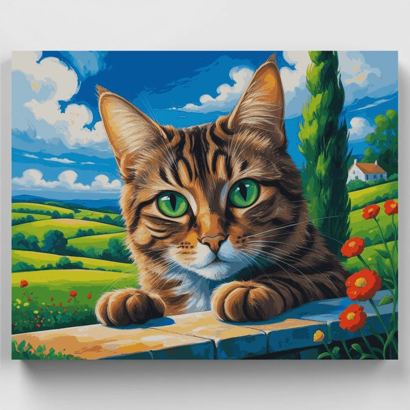 Tabby Cat in Tuscan Countryside - Paint by Numbers Kit