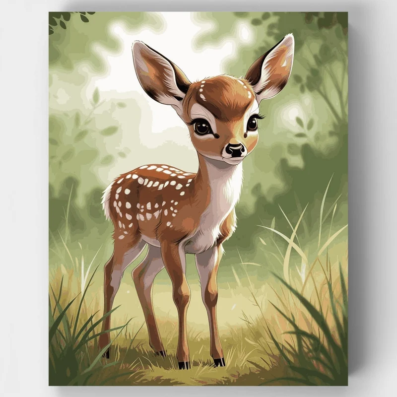 Adorable Baby Deer in Meadow - Paint by Numbers Kit