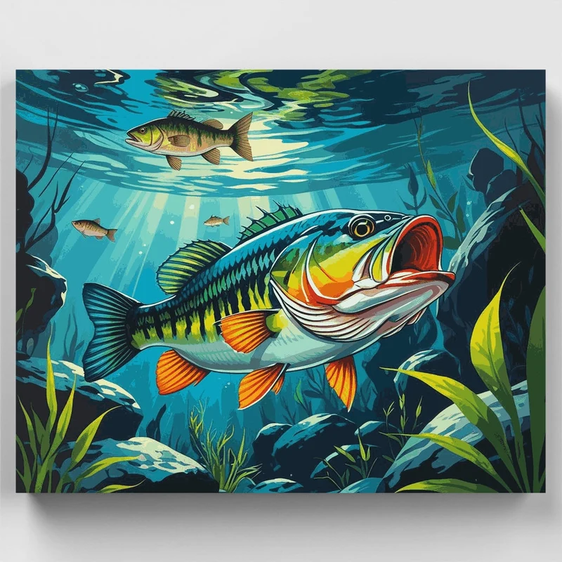 Vibrant Bass Fish Underwater Scene - Paint by Numbers Kit