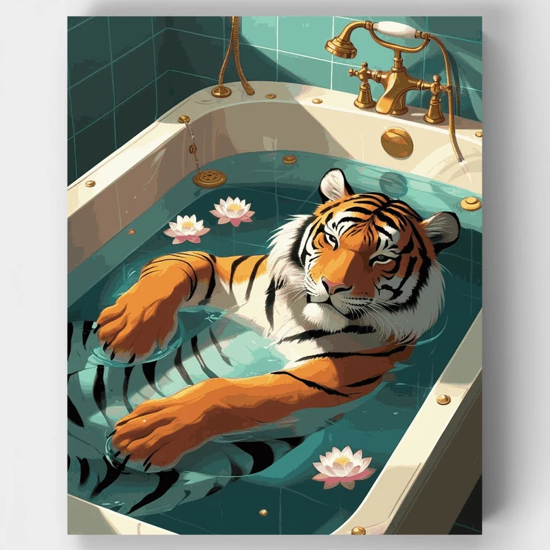 Tiger Relaxing in Luxury Bath - Paint by Numbers Kit