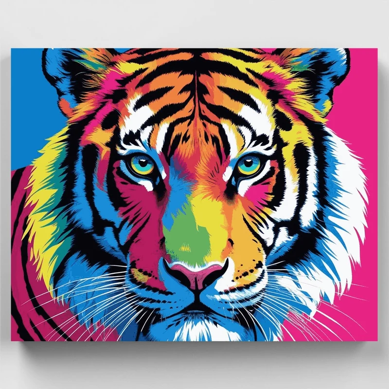 Neon Rainbow Tiger Face - Paint by Numbers Kit