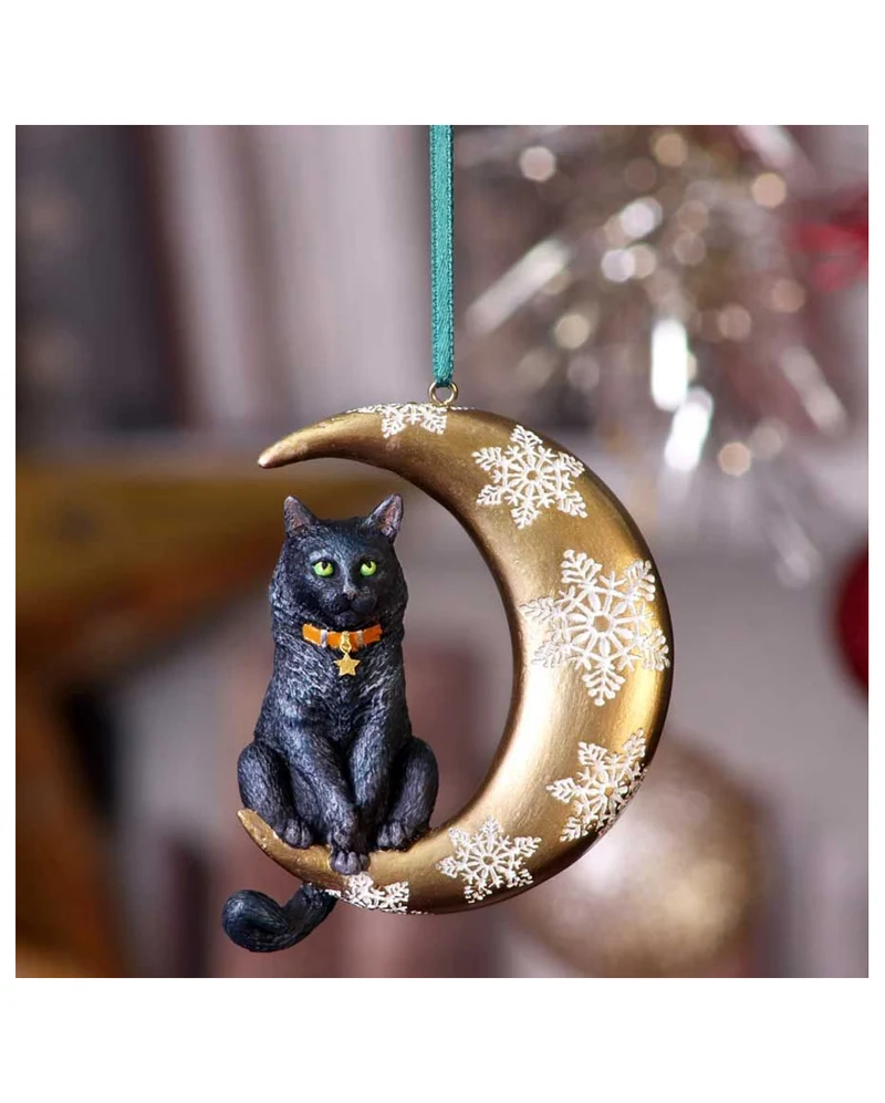 Katze im Halbmond Weihnachtskugel 9cm