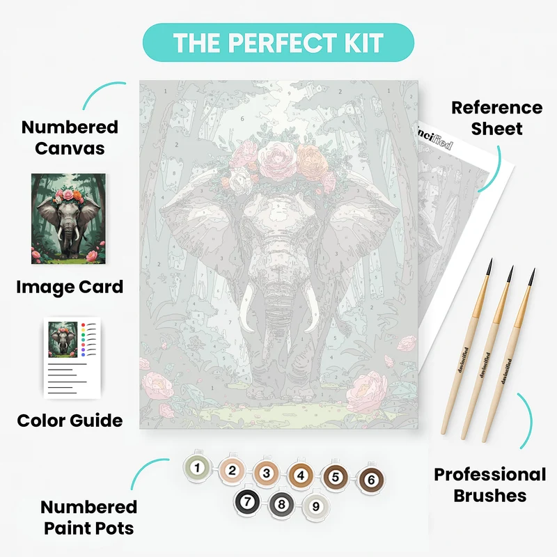Majestic Elephant with Floral Crown - Paint by Numbers Kit