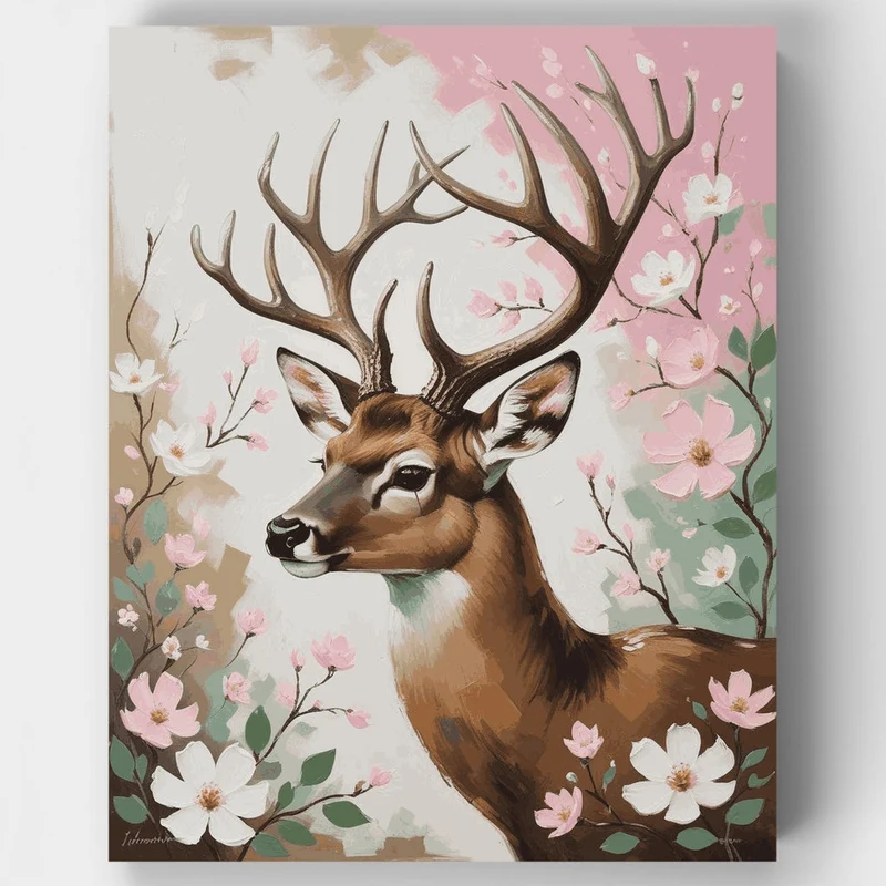 Majestic Deer with Spring Blossoms - Paint by Numbers Kit