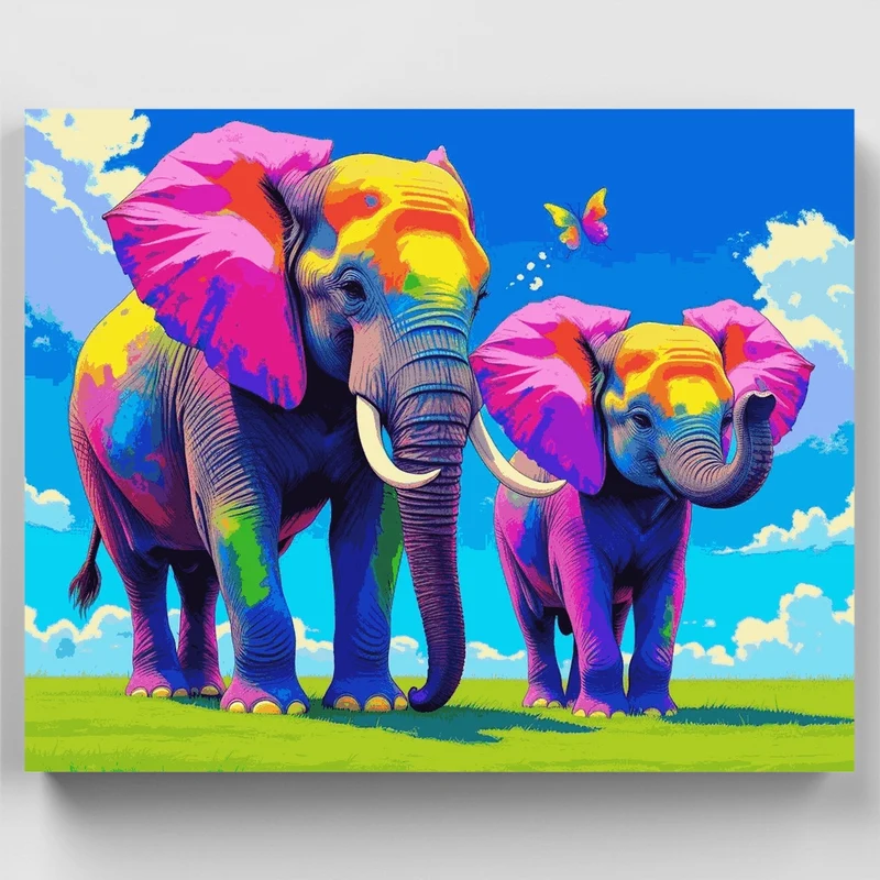Vibrant Pop Art Elephants - Paint by Numbers Kit