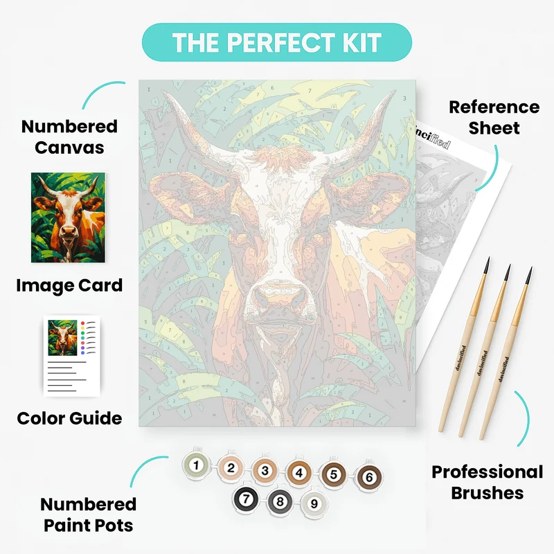 Vibrant Cow in Tropical Foliage - Paint by Numbers Kit
