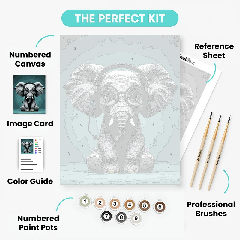 Elephant with Headphones - Paint by Numbers Kit