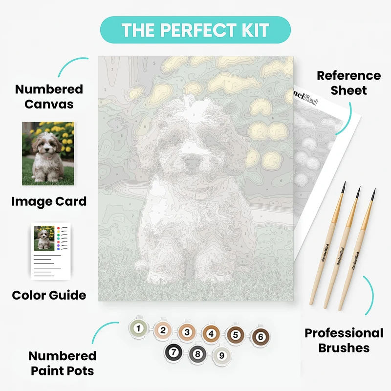 Cavapoo Puppy with Yellow Lights - Paint by Numbers Kit