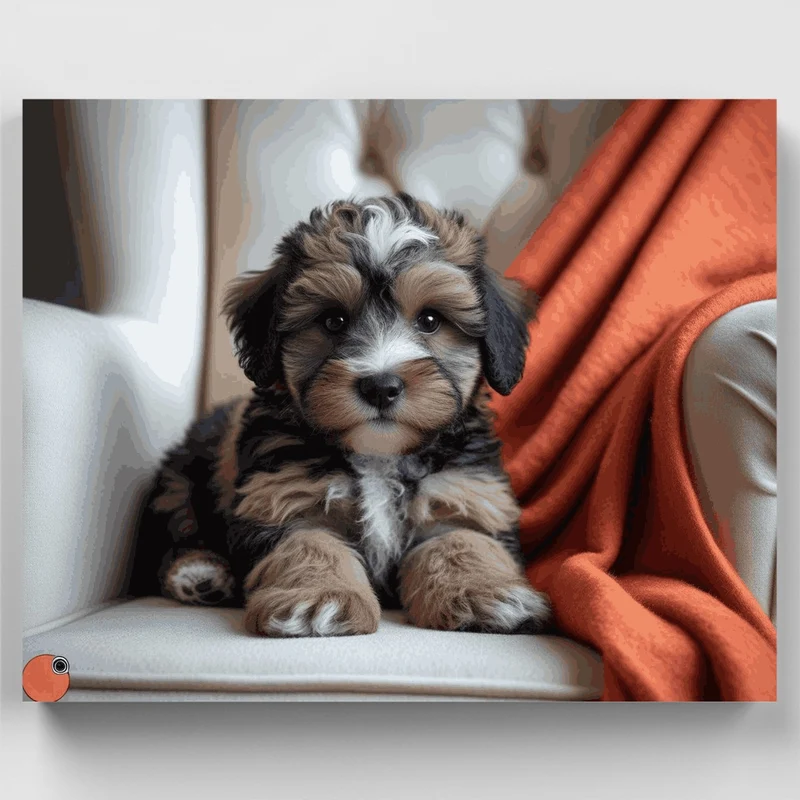 Fluffy Cavapoo Puppy on Cozy Chair - Paint by Numbers Kit