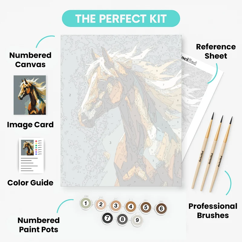 Majestic Golden Horse with Flowing Mane - Paint by Numbers Kit