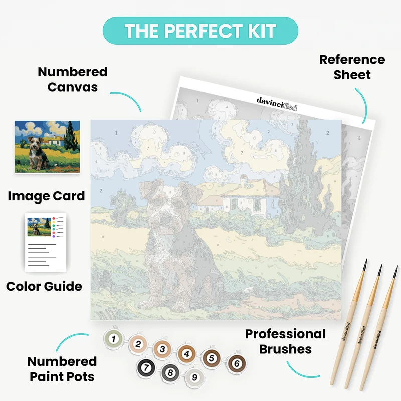 Border Terrier in Van Gogh Wheat Field - Paint by Numbers Kit