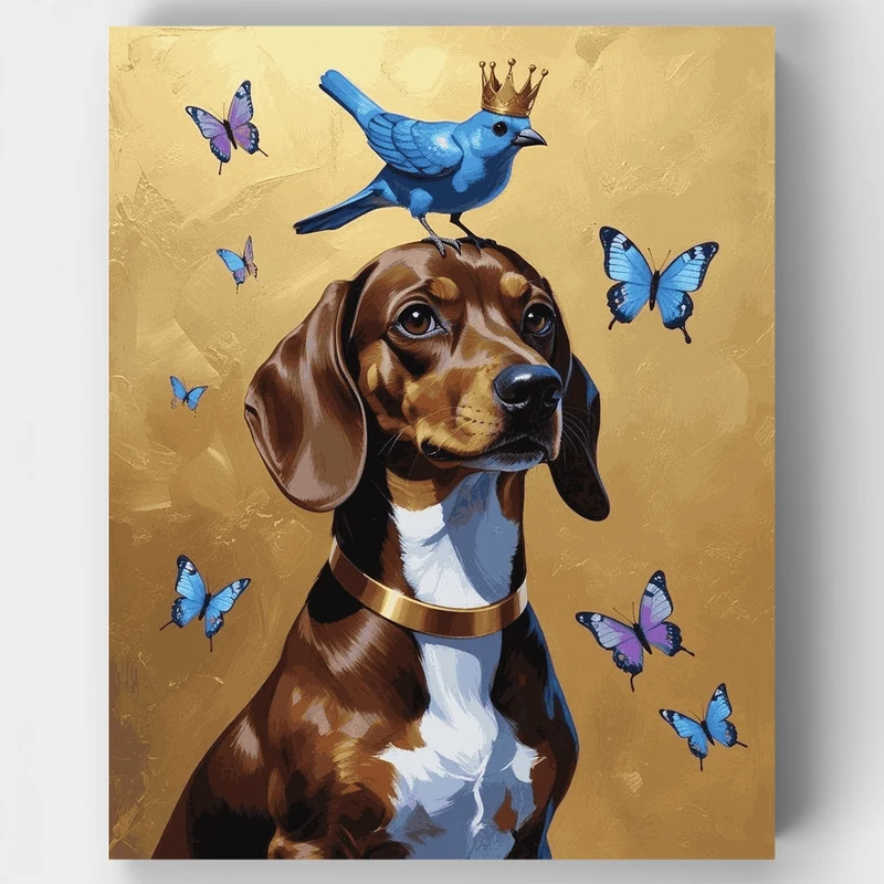 Regal Beagle with Blue Bird and Butterflies - Paint by Numbers Kit