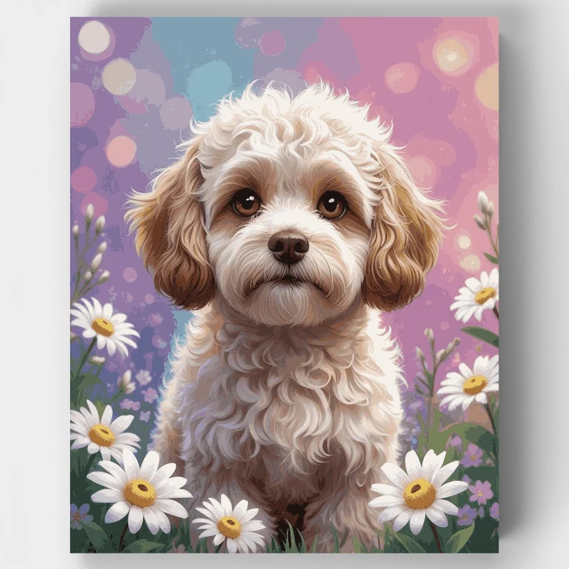 Adorable Cavapoo in Daisy Garden - Paint by Numbers Kit