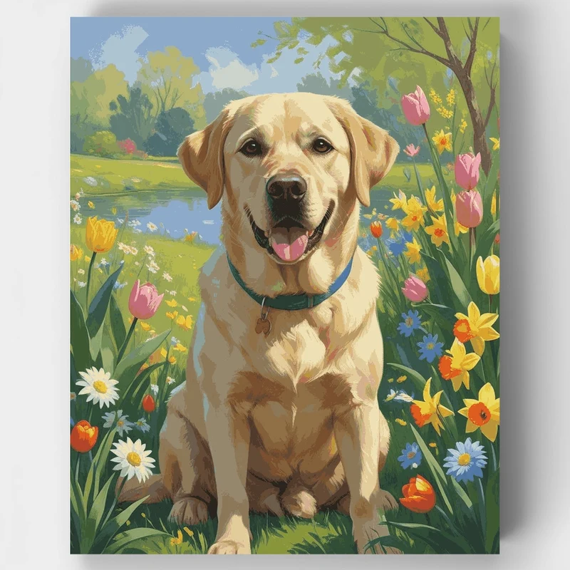 Labrador in Spring Garden - Paint by Numbers Kit
