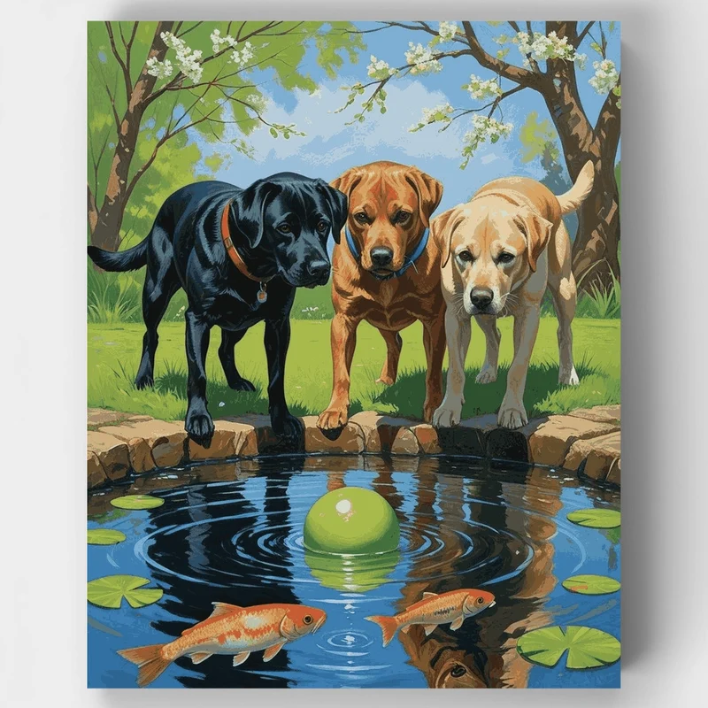 Three Labradors by the Pond - Paint by Numbers Kit