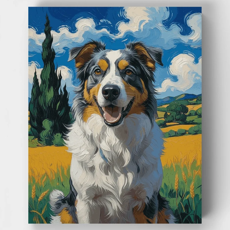 Australian Shepherd in Van Gogh Style - Paint by Numbers Kit