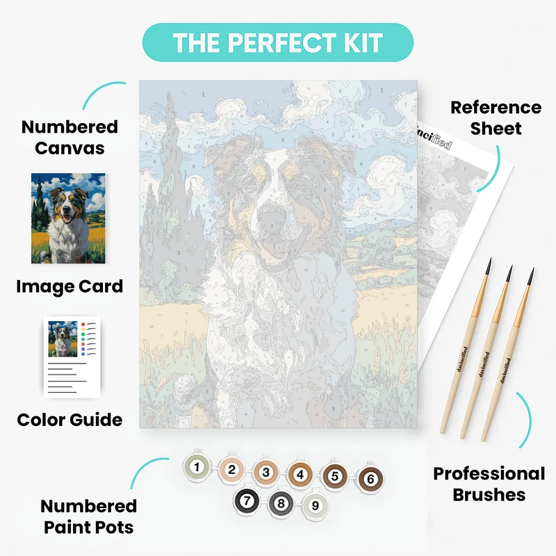 Australian Shepherd in Van Gogh Style - Paint by Numbers Kit