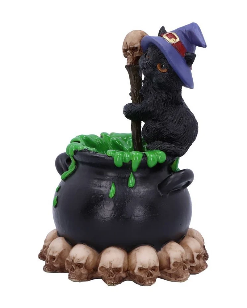 Schwarzes Kätzchen mit Hexenkessel 12cm