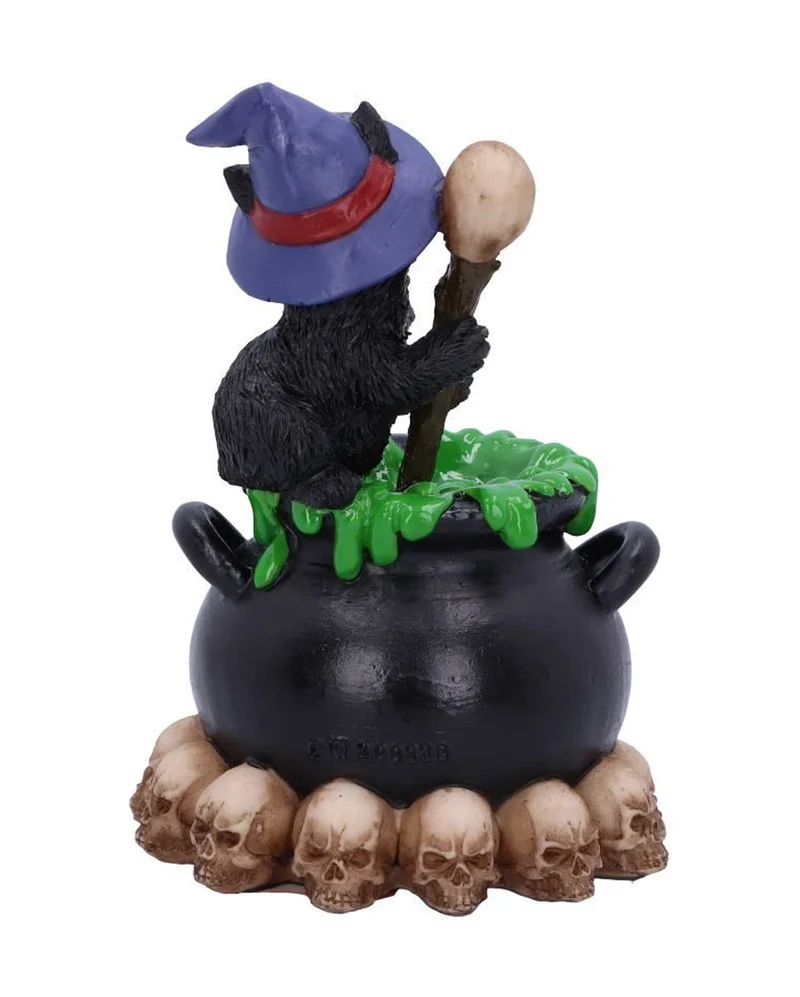 Schwarzes Kätzchen mit Hexenkessel 12cm