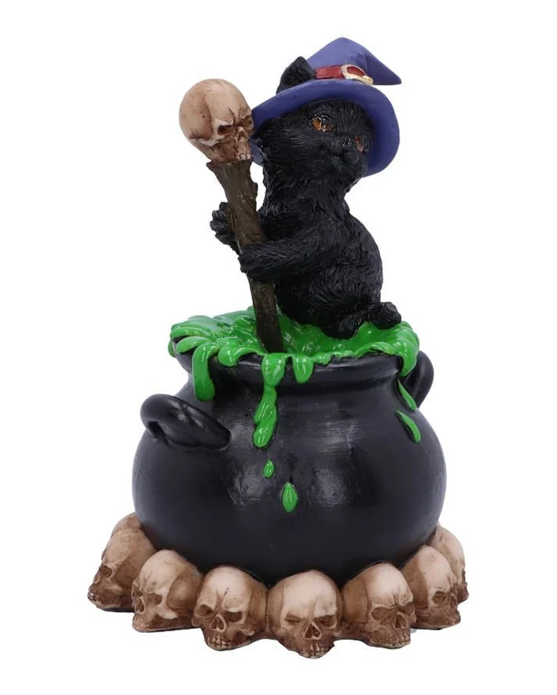 Schwarzes Kätzchen mit Hexenkessel 12cm