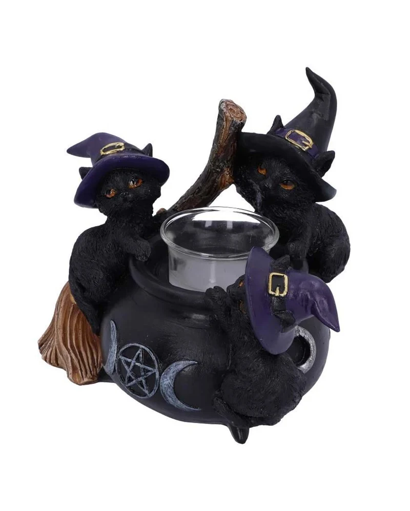 Hexen Kätzchen mit Kessel Teelichthalter 12,5cm