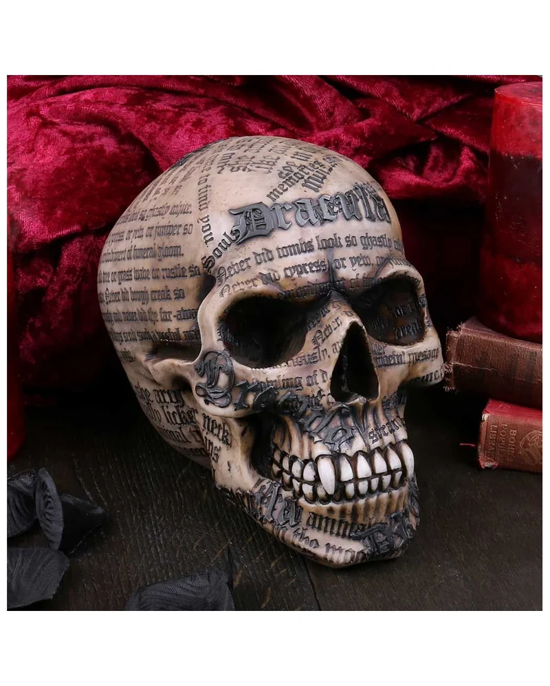 Dracula Totenschädel mit Bram Stoker Zitaten