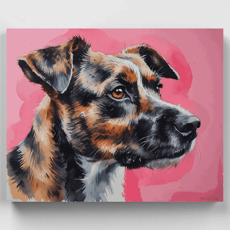 Tricolor Dog Portrait on Pink - Paint by Numbers Kit