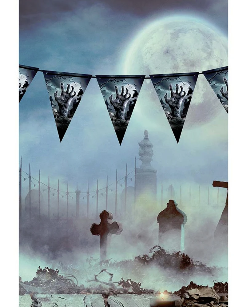 Zombie Friedhof Wimpel Girlande Halloween 3m