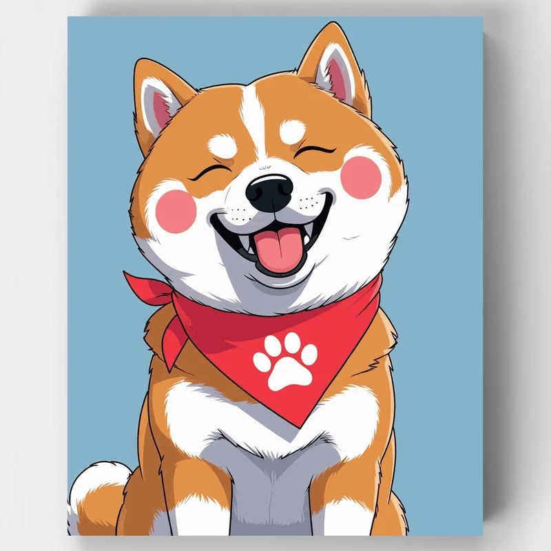 Happy Shiba Inu with Red Bandana - Paint by Numbers Kit