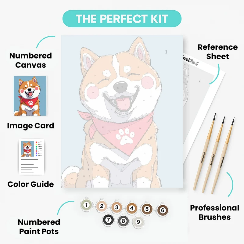 Happy Shiba Inu with Red Bandana - Paint by Numbers Kit